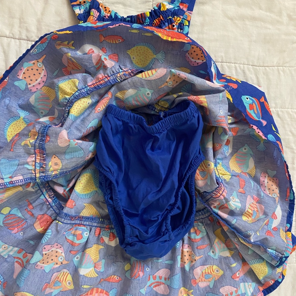 NWOT Gymboree fish dress with bloomers bright spring 100% cotton - Picture 3 of 5